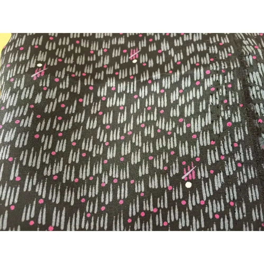 Vtg 80s Silky Polyester Black Silver Pink Abstract Line Dot Vaperwave Fabric 3yd